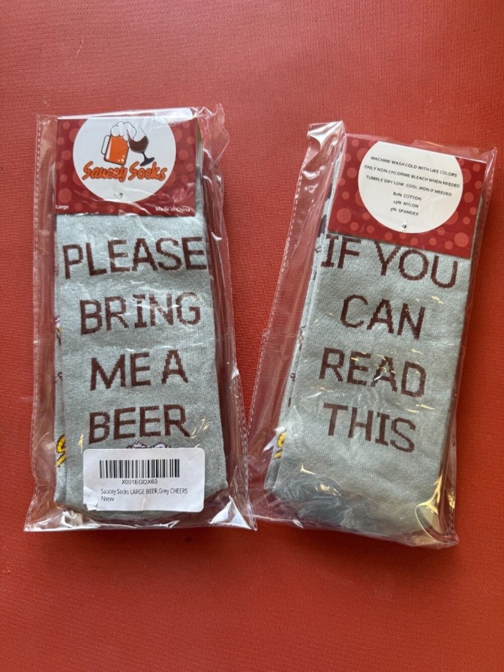2 Pack of Novelty Socks If You Can Read This, Please Bring Me A Beer Grey Large